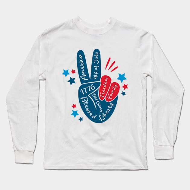 American flag peace sign hand Long Sleeve T-Shirt by Hobbybox